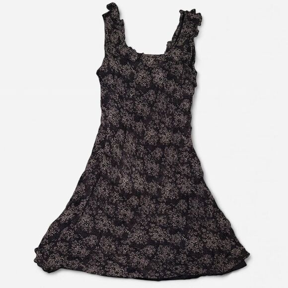 Dresses & Skirts - 90s Eva Blue Black and Tan floral beaded ruffle dress